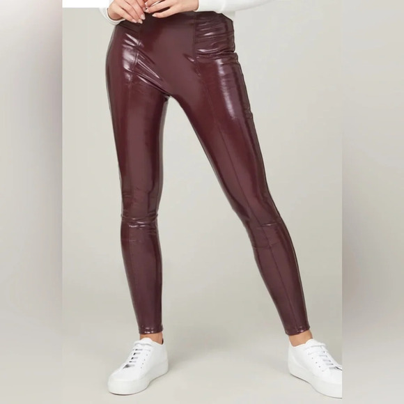 SPANX Pants - NWT Spanx Faux Patent Leather Leggings ruby size M petite